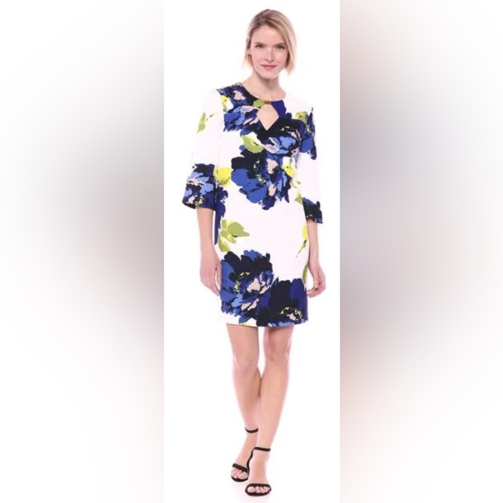 Trina Turk Ardor Blue and White Floral Shift Dress Size 0 Sku#191